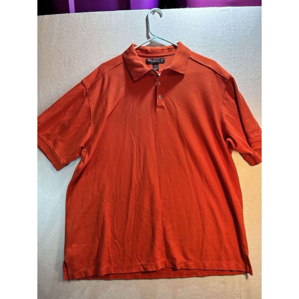 Tommy Bahama‎ 18 Golf Men's XL Orange Solid Polo Short Sleeve Collared Knit